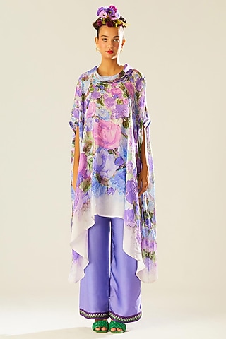 Powder Blue Satin Palazzo Pants by Rajdeep Ranawat