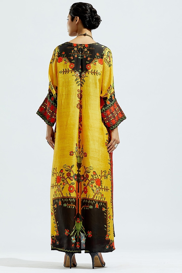 Mustard Satin Printed Palazzo Pants by Rajdeep Ranawat at Pernia's Pop Up Shop