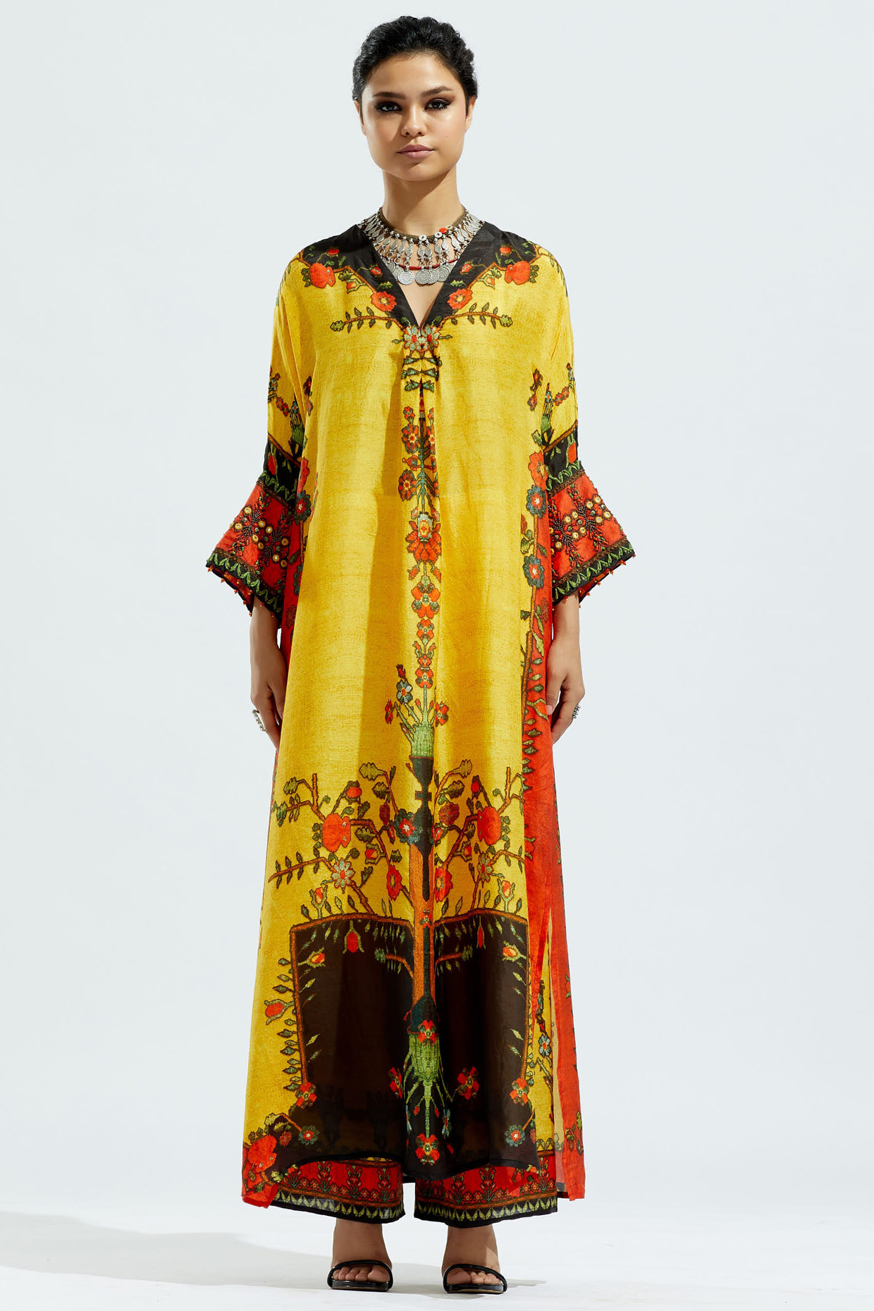 Mustard & Black Silk Printed Tunic Set by Rajdeep Ranawat at Pernia's Pop Up Shop