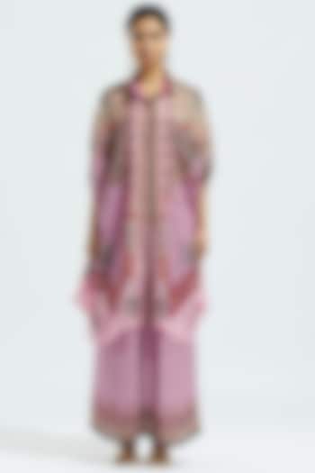 Lavender Satin Printed Skirt Set by Rajdeep Ranawat
