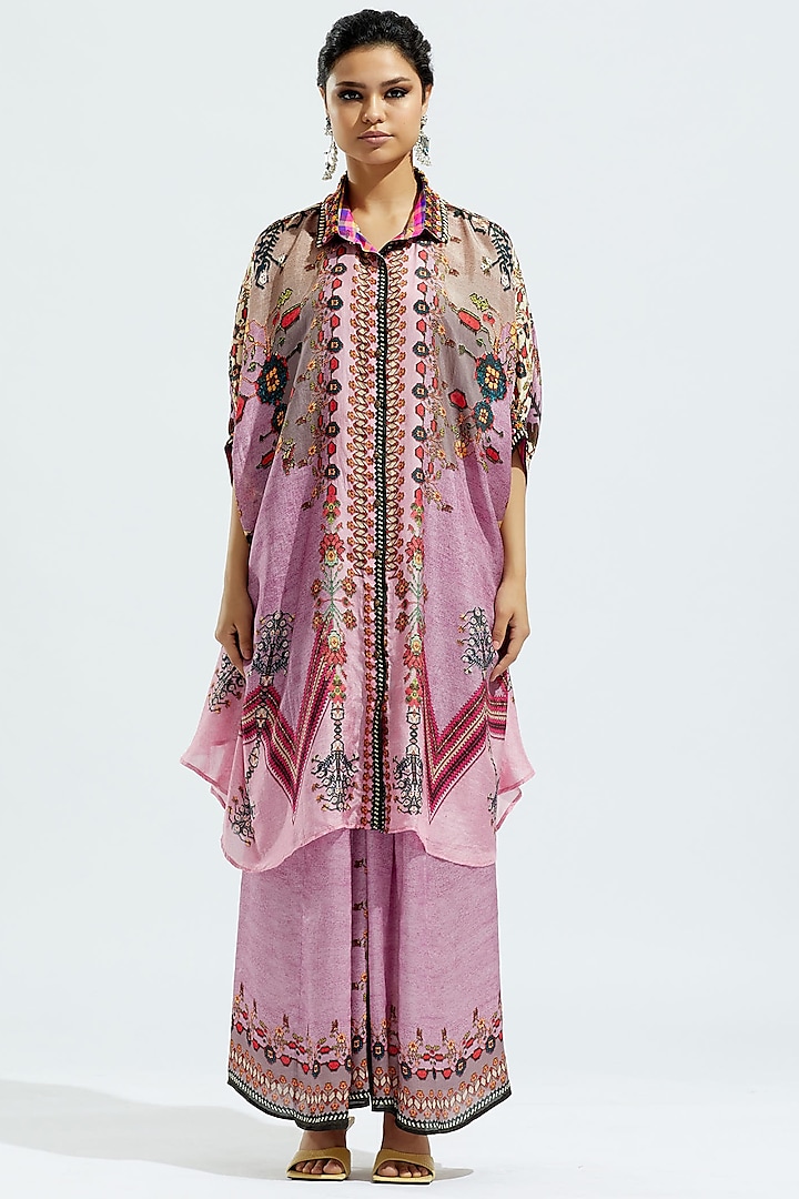 Lavender Satin Printed Skirt Set by Rajdeep Ranawat at Pernia's Pop Up Shop