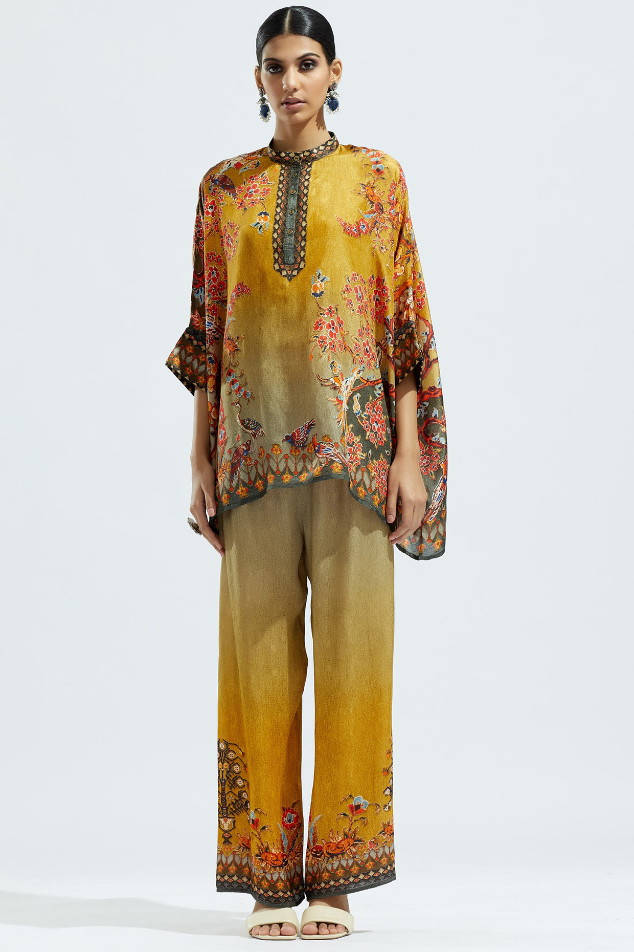 Mustard Silk Printed Tunic Set by Rajdeep Ranawat at Pernia's Pop Up Shop