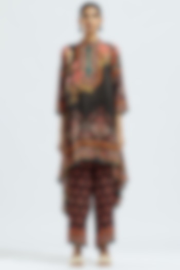 Black & Red Satin Printed Pants by Rajdeep Ranawat at Pernia's Pop Up Shop