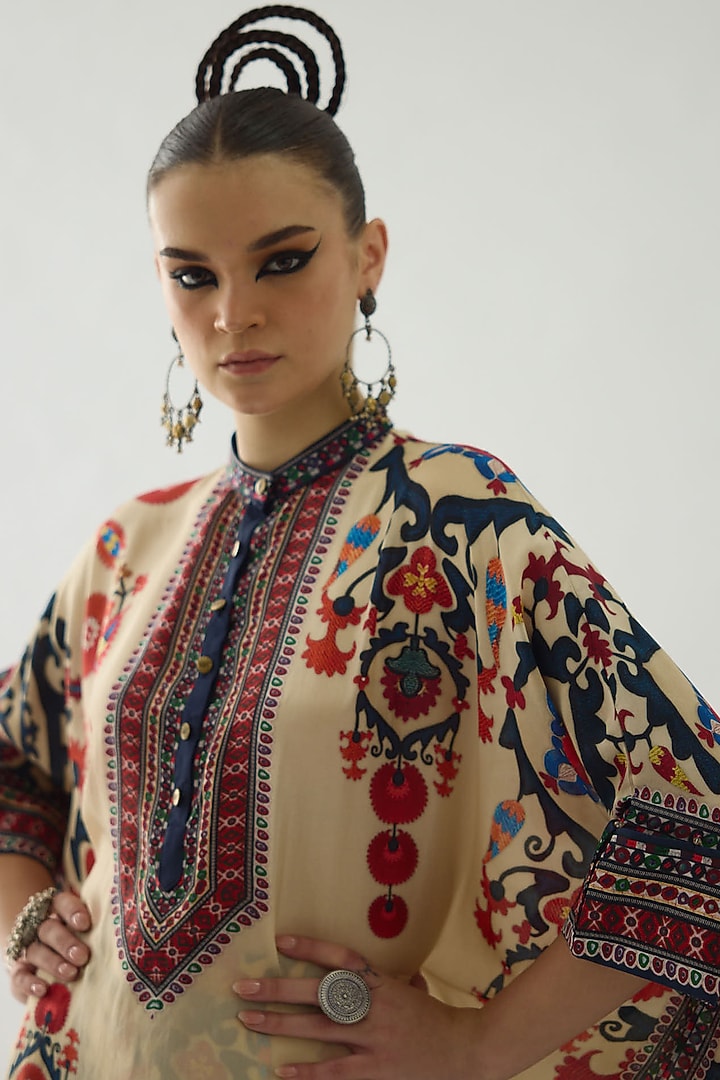 Rust Silk Printed Tunic Set by Rajdeep Ranawat at Pernia's Pop Up Shop