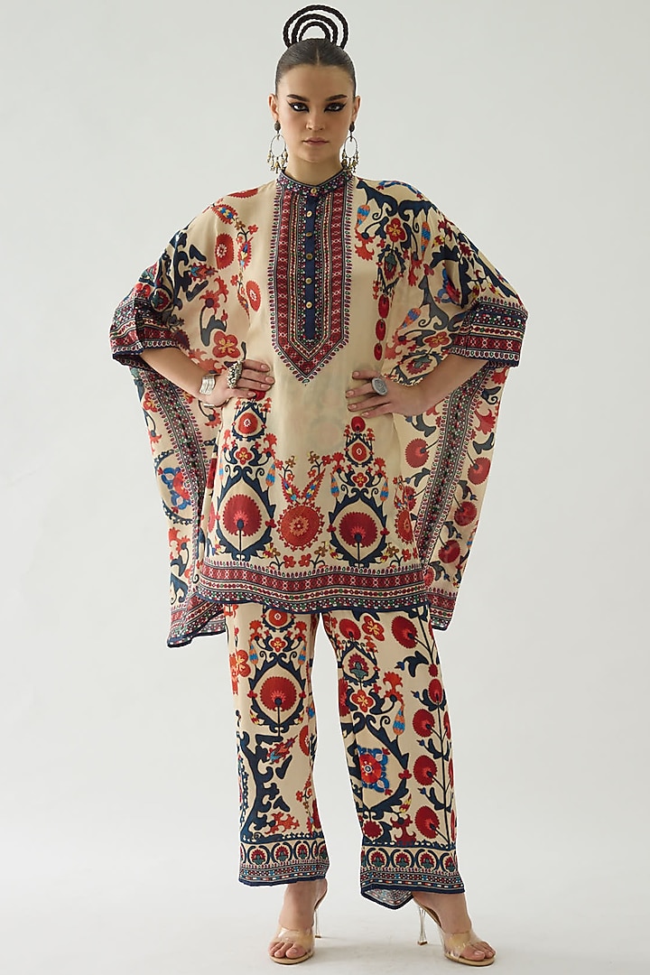 Rust Silk Printed Tunic Set by Rajdeep Ranawat at Pernia's Pop Up Shop