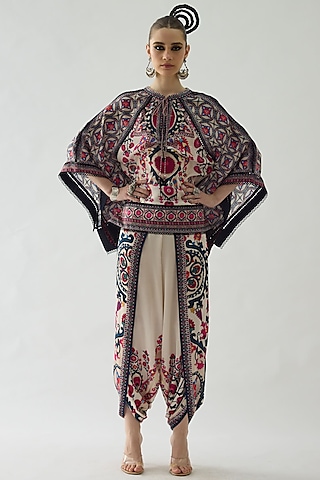 Raspberry Pink Silk Printed Dhoti Set by Rajdeep Ranawat