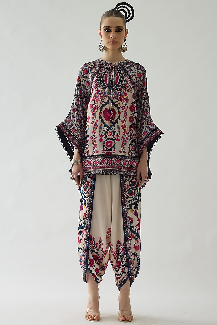 Raspberry Pink Silk Printed Dhoti Set by Rajdeep Ranawat at Pernia's Pop Up Shop