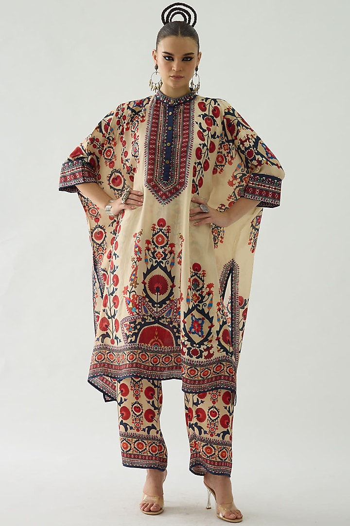 Rust Silk Printed Tunic Set by Rajdeep Ranawat at Pernia's Pop Up Shop