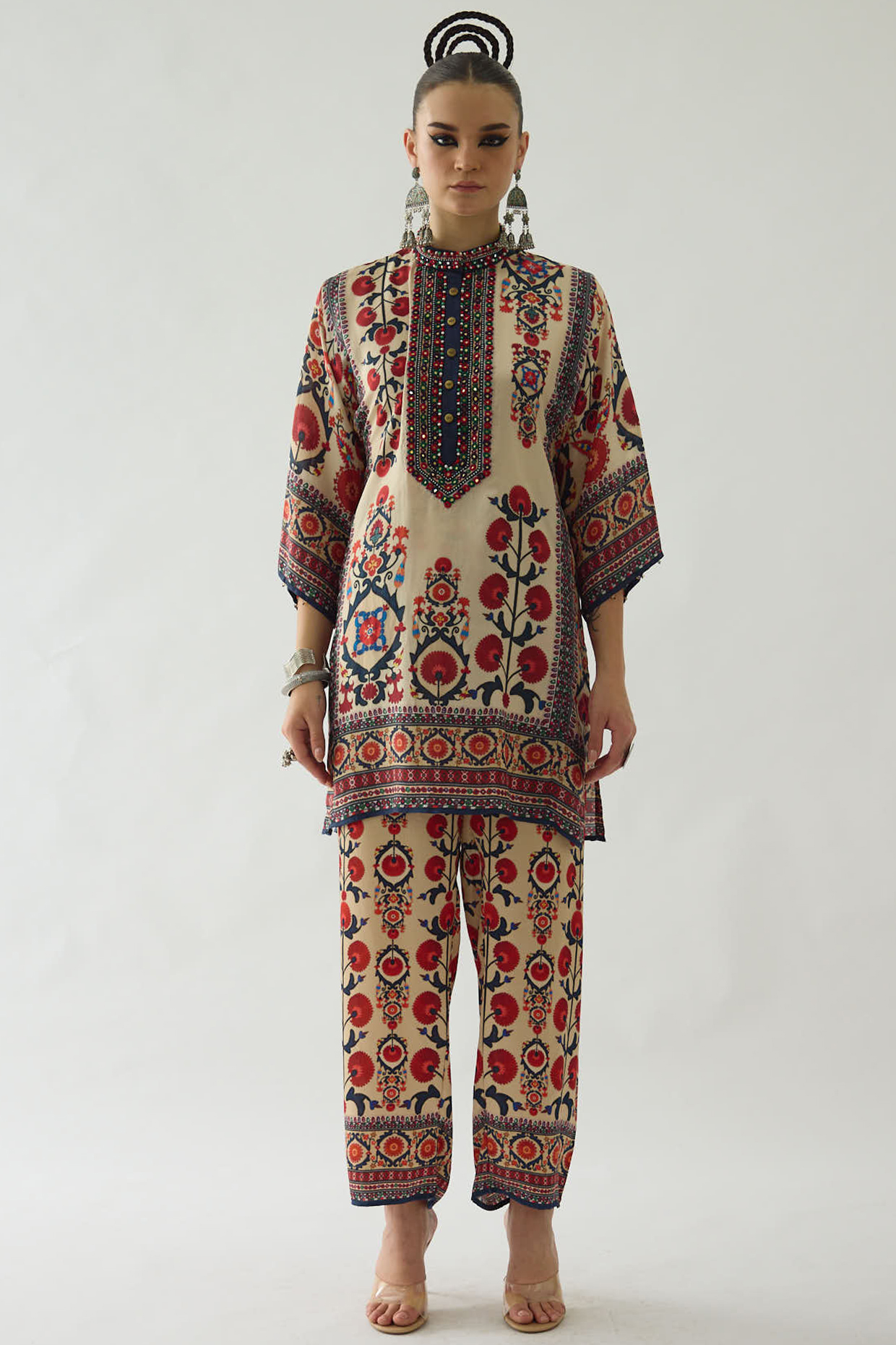 Rust Silk Printed Tunic Set by Rajdeep Ranawat at Pernia's Pop Up Shop