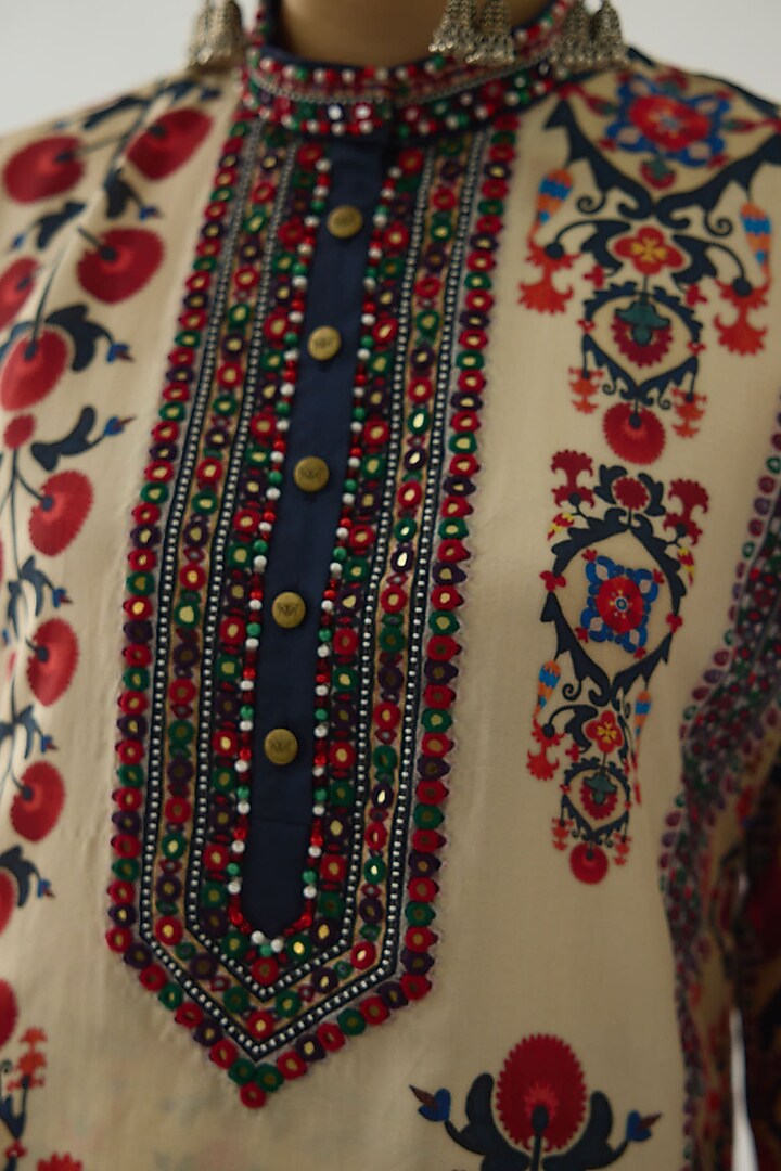 Rust Silk Printed Tunic Set by Rajdeep Ranawat at Pernia's Pop Up Shop