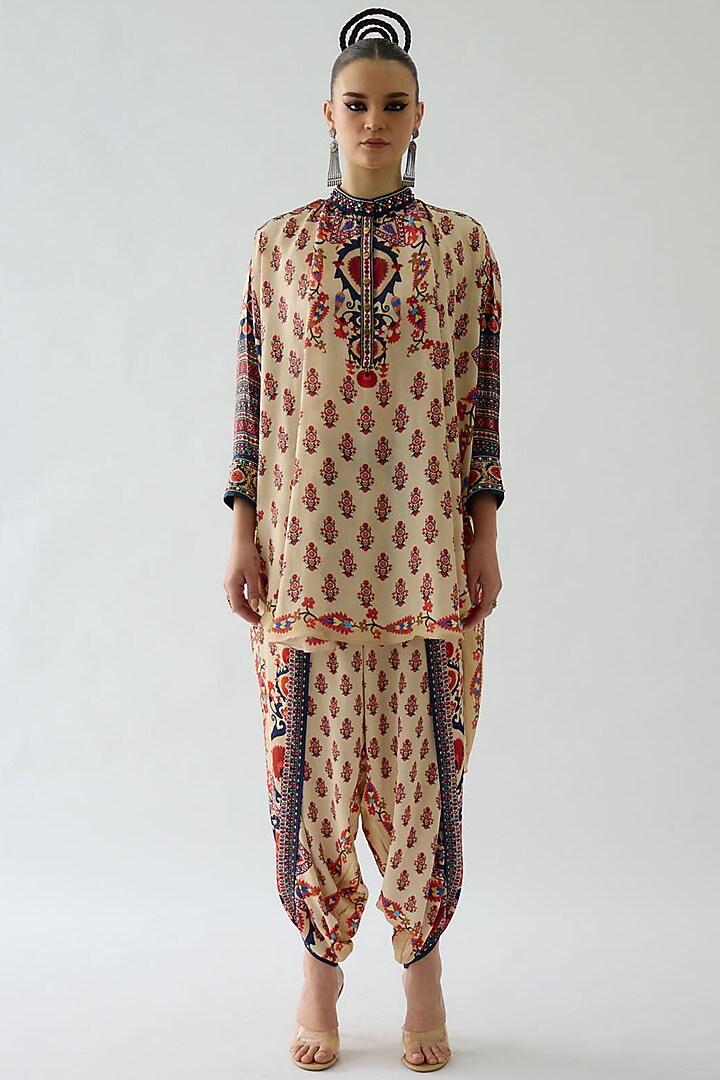 Rust Silk Printed Tunic Set by Rajdeep Ranawat at Pernia's Pop Up Shop