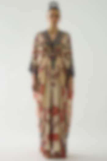 Rust Silk Printed Kaftan by Rajdeep Ranawat at Pernia's Pop Up Shop