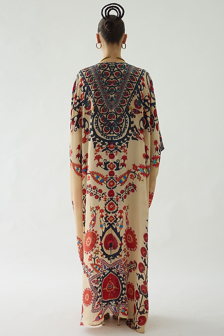 Rust Silk Printed Kaftan by Rajdeep Ranawat at Pernia's Pop Up Shop