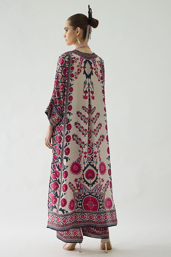 Raspberry Silk Printed Kimono Tunic Set by Rajdeep Ranawat at Pernia's Pop Up Shop