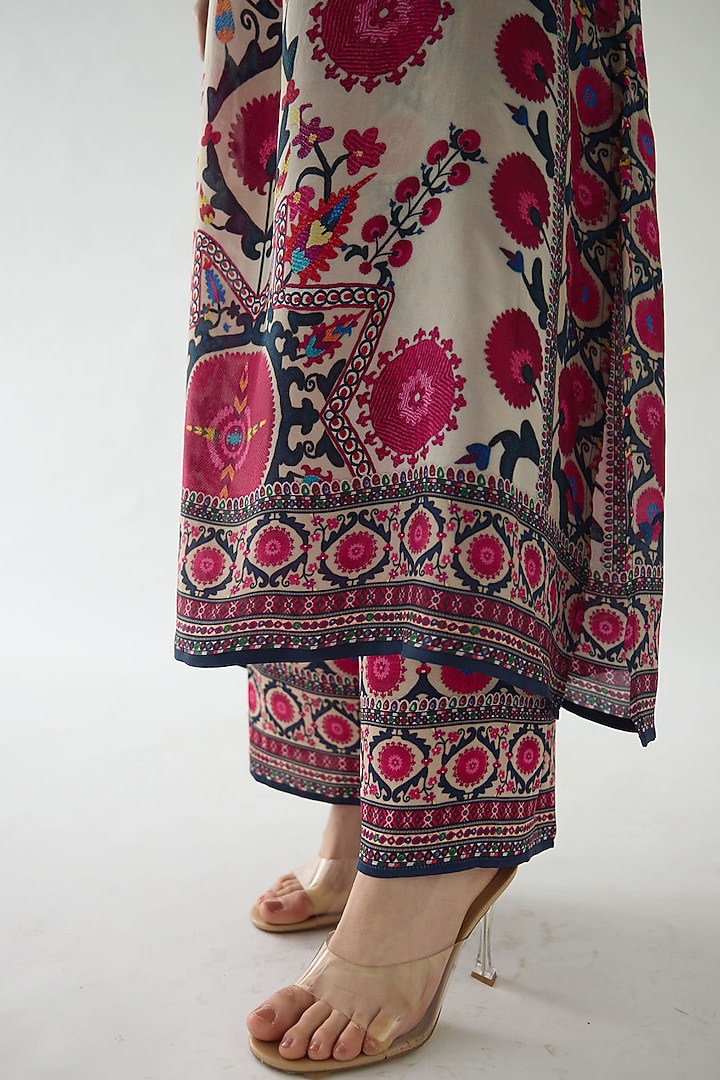 Raspberry Silk Printed Kimono Tunic Set by Rajdeep Ranawat at Pernia's Pop Up Shop