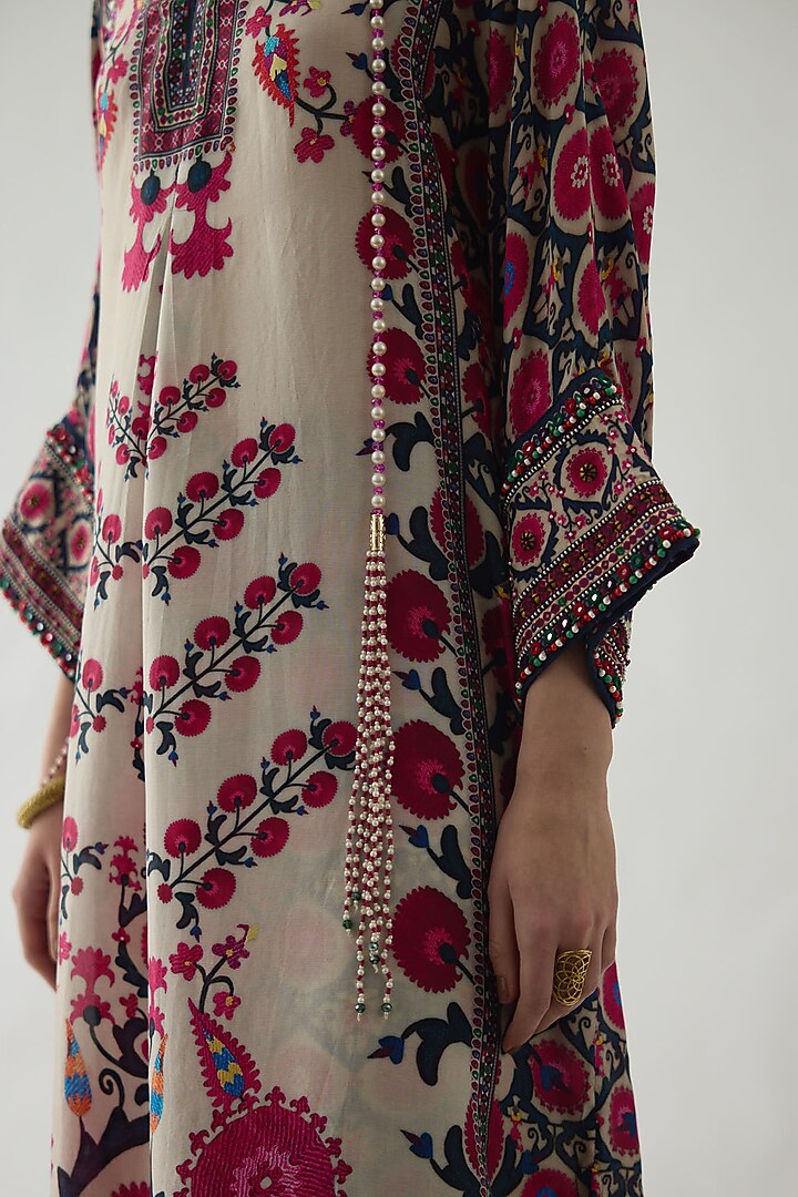 Raspberry Silk Printed Kimono Tunic Set by Rajdeep Ranawat at Pernia's Pop Up Shop