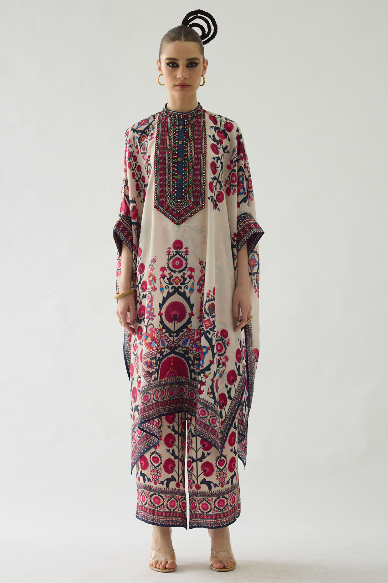Raspberry Silk Printed Tunic Set by Rajdeep Ranawat at Pernia's Pop Up Shop