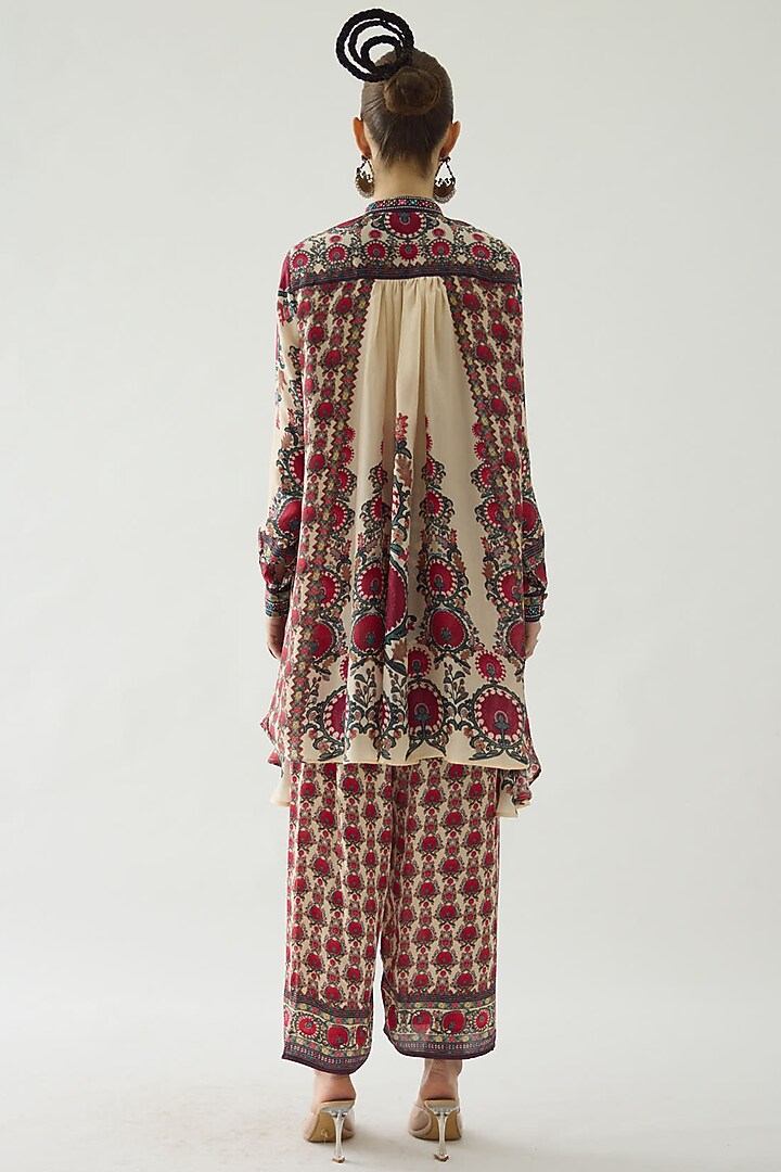 Maroon Silk Printed Tunic Set by Rajdeep Ranawat at Pernia's Pop Up Shop