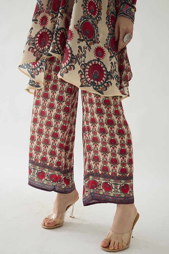 Maroon Silk Printed Tunic Set by Rajdeep Ranawat at Pernia's Pop Up Shop