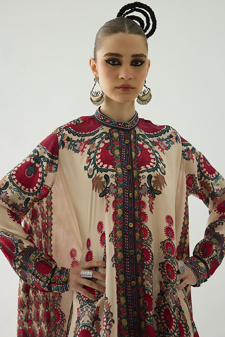 Maroon Silk Printed Tunic Set by Rajdeep Ranawat at Pernia's Pop Up Shop