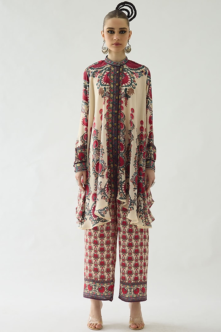 Maroon Silk Printed Tunic Set by Rajdeep Ranawat at Pernia's Pop Up Shop