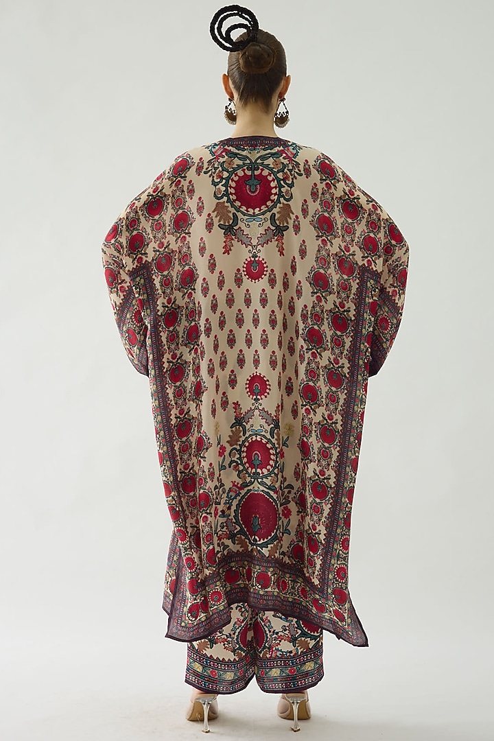 Maroon Silk Printed Kaftan Set by Rajdeep Ranawat at Pernia's Pop Up Shop