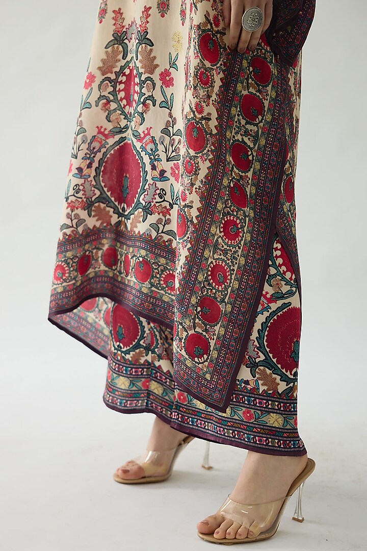 Maroon Silk Printed Kaftan Set by Rajdeep Ranawat at Pernia's Pop Up Shop