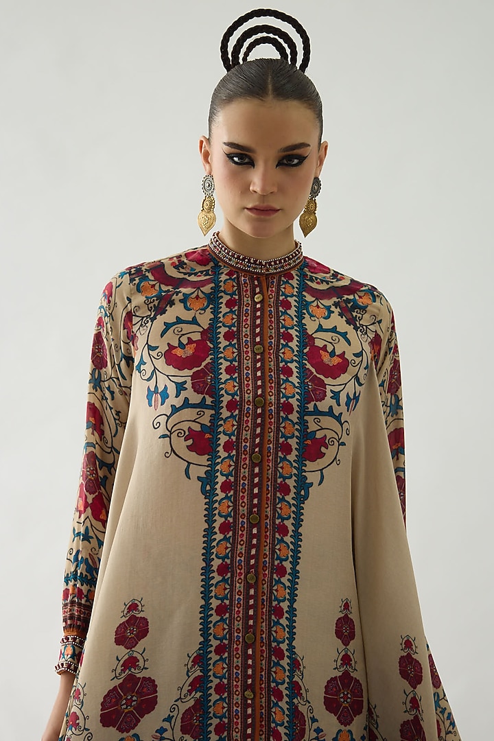 Taupe Silk Printed Pant Set by Rajdeep Ranawat at Pernia's Pop Up Shop