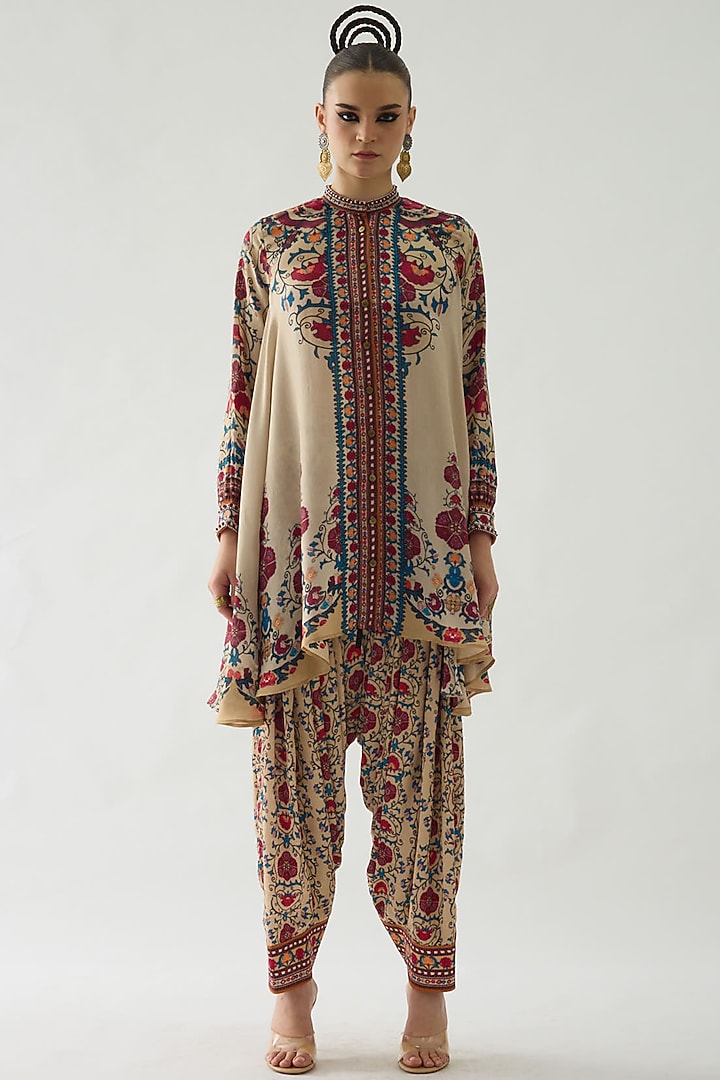 Taupe Silk Printed Pant Set by Rajdeep Ranawat at Pernia's Pop Up Shop