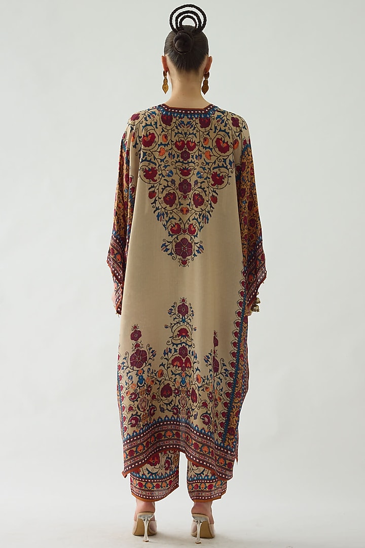 Taupe Silk Printed Kaftan by Rajdeep Ranawat at Pernia's Pop Up Shop