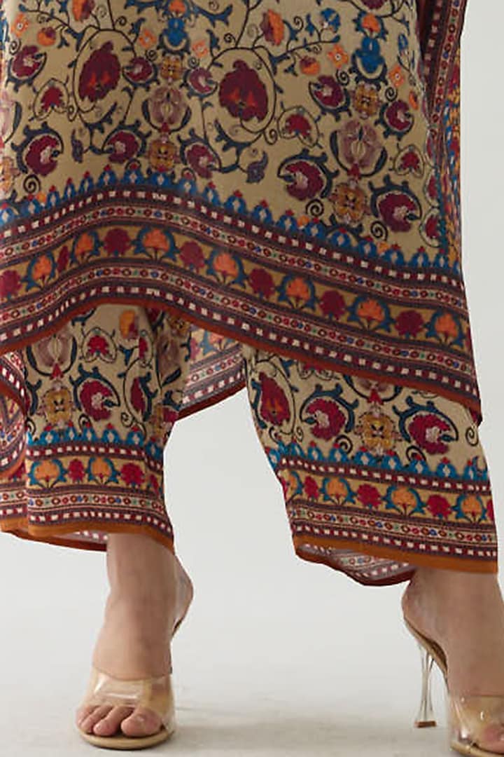 Taupe Silk Printed Kaftan by Rajdeep Ranawat at Pernia's Pop Up Shop