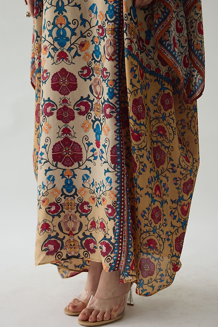 Taupe Silk Printed Kaftan by Rajdeep Ranawat at Pernia's Pop Up Shop