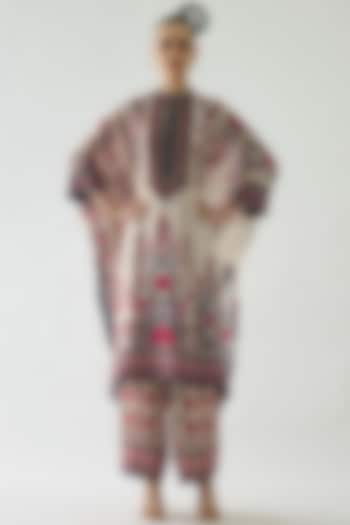 Raspberry Pink Silk Printed Tunic Set by Rajdeep Ranawat