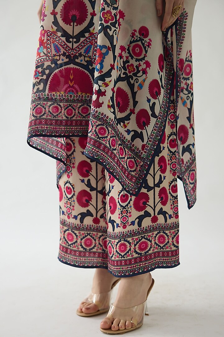 Raspberry Pink Silk Printed Tunic Set by Rajdeep Ranawat at Pernia's Pop Up Shop