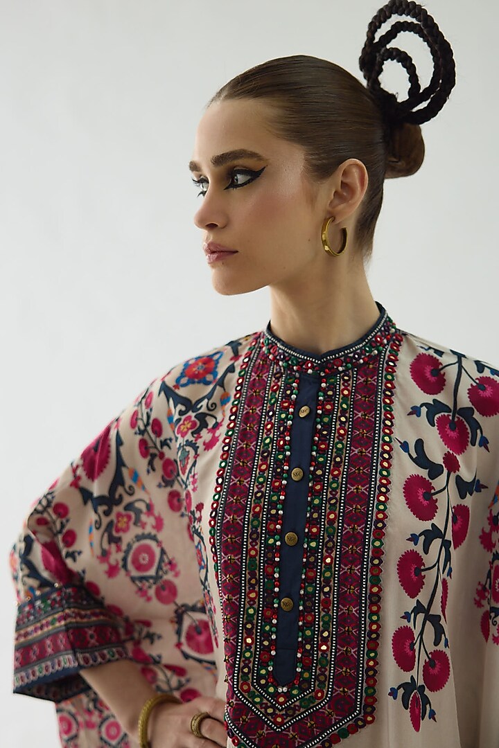 Raspberry Pink Silk Printed Tunic Set by Rajdeep Ranawat at Pernia's Pop Up Shop