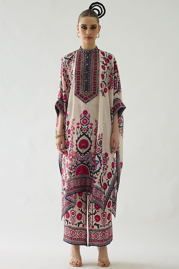 Raspberry Pink Silk Printed Tunic Set by Rajdeep Ranawat at Pernia's Pop Up Shop