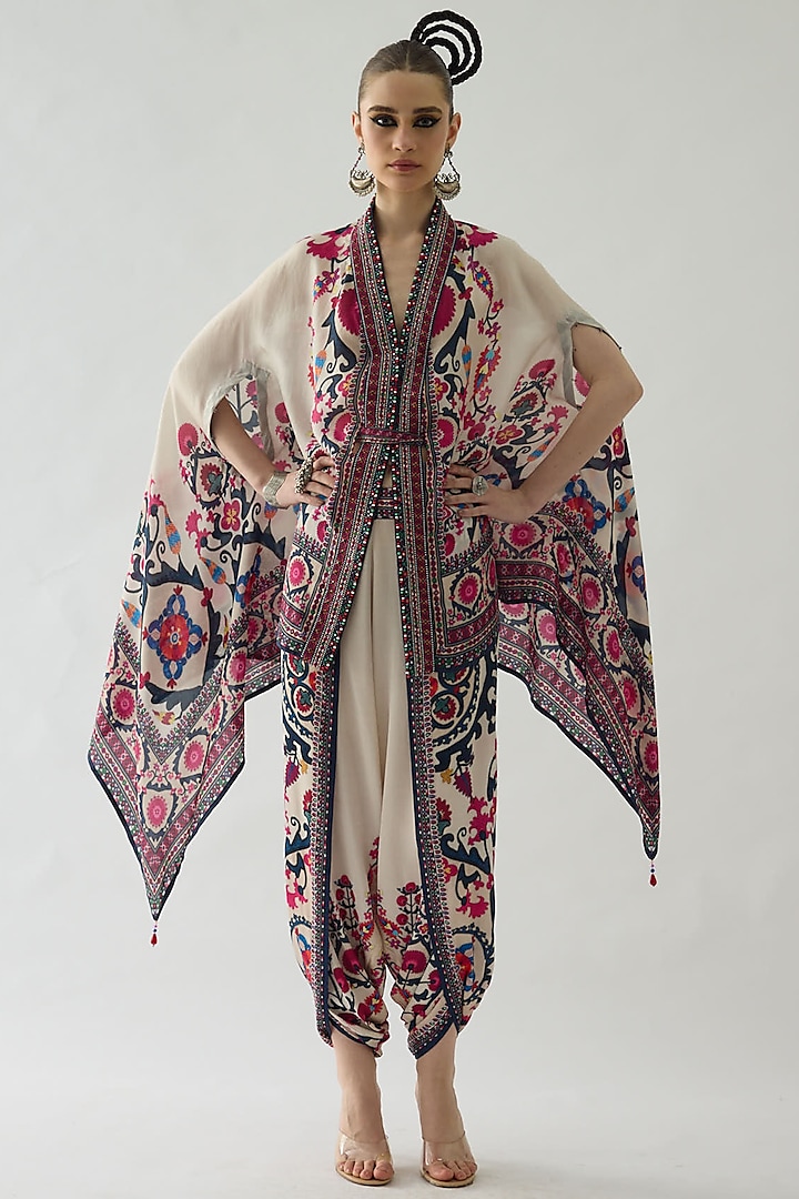 Raspberry Pink Silk Printed Cape Set by Rajdeep Ranawat at Pernia's Pop Up Shop