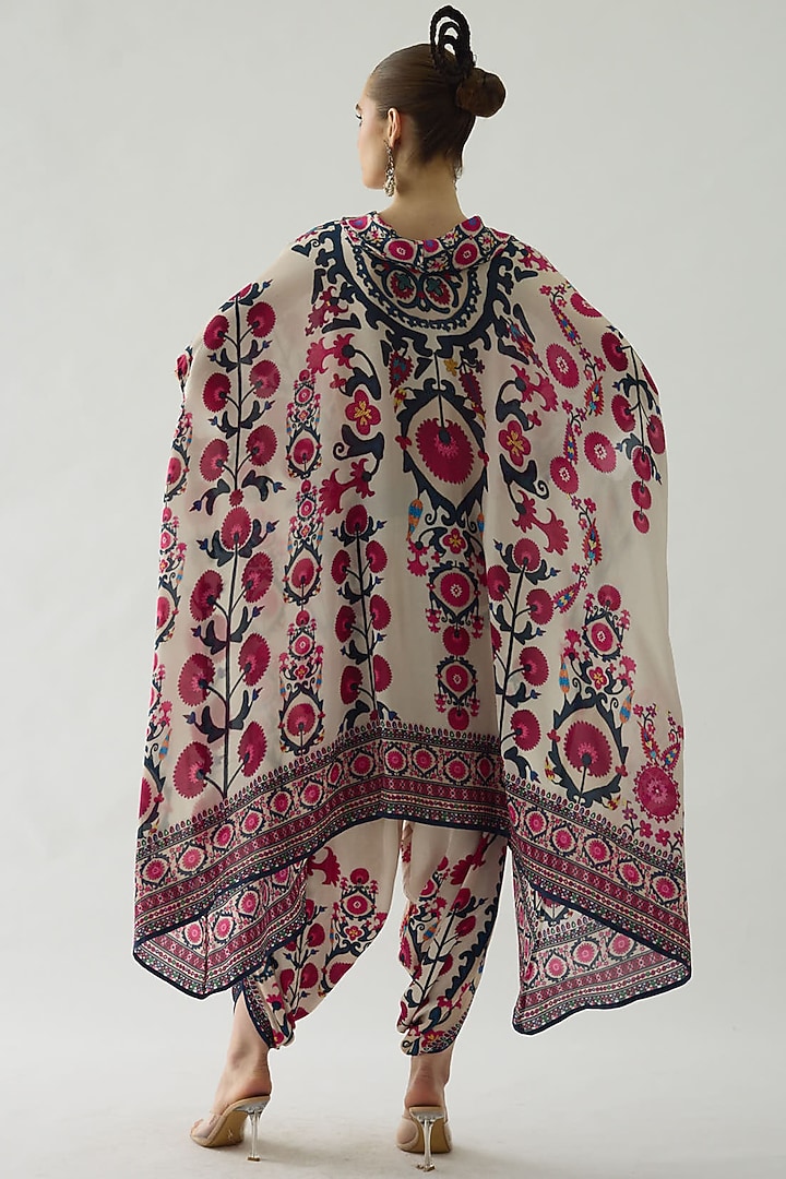 Raspberry Pink Silk Printed Draped Tunic Set by Rajdeep Ranawat at Pernia's Pop Up Shop