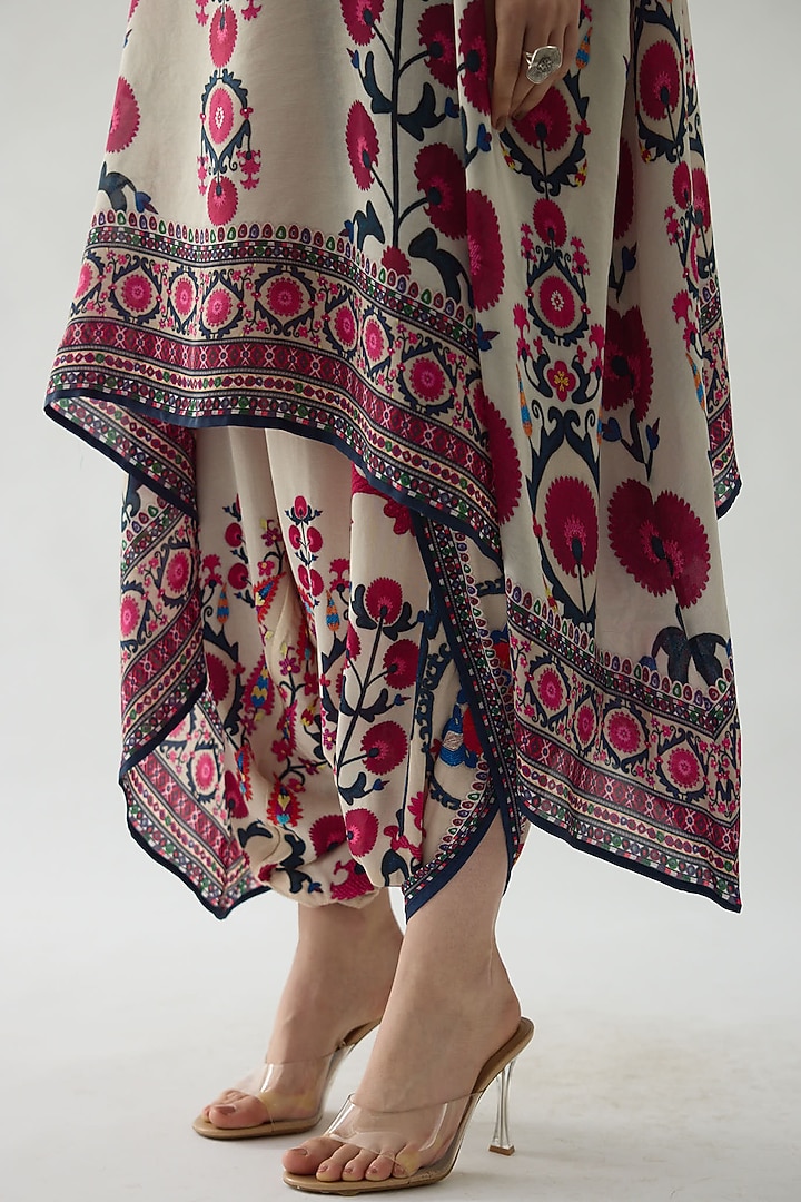 Raspberry Pink Silk Printed Draped Tunic Set by Rajdeep Ranawat at Pernia's Pop Up Shop