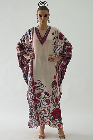 Multi-Colored Silk Printed Kaftan by Rajdeep Ranawat