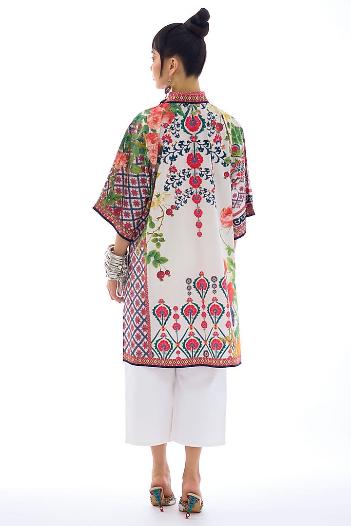 Ivory & Red Cotton Poplin Printed High-Low Tunic by Rajdeep Ranawat at Pernia's Pop Up Shop