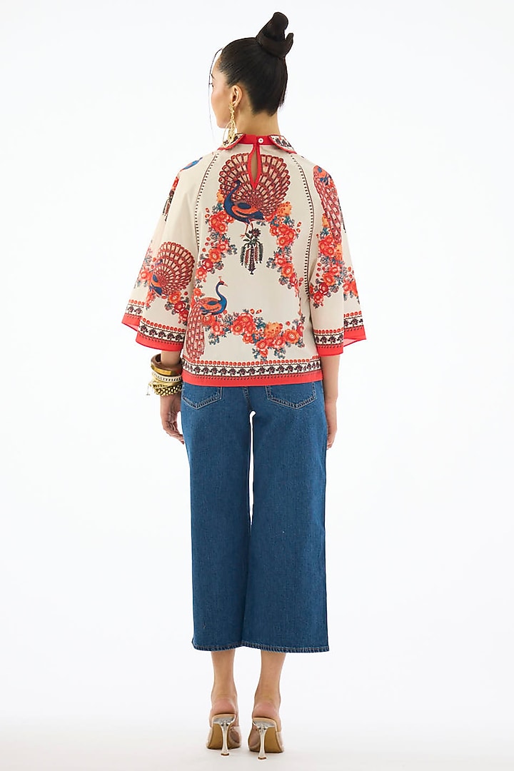 Beige & Red Cotton Poplin Printed Tunic by Rajdeep Ranawat at Pernia's Pop Up Shop