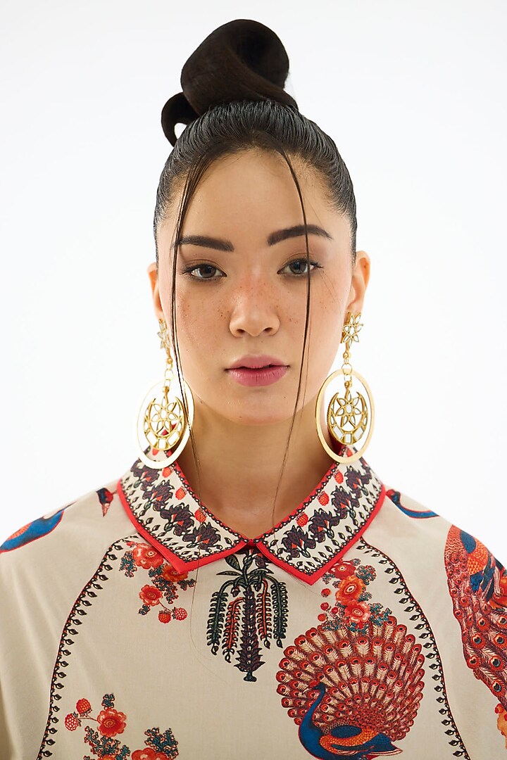 Beige & Red Cotton Poplin Printed Tunic by Rajdeep Ranawat at Pernia's Pop Up Shop