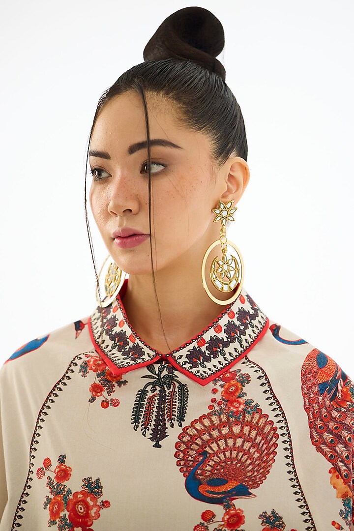 Beige & Red Cotton Poplin Printed Tunic by Rajdeep Ranawat at Pernia's Pop Up Shop