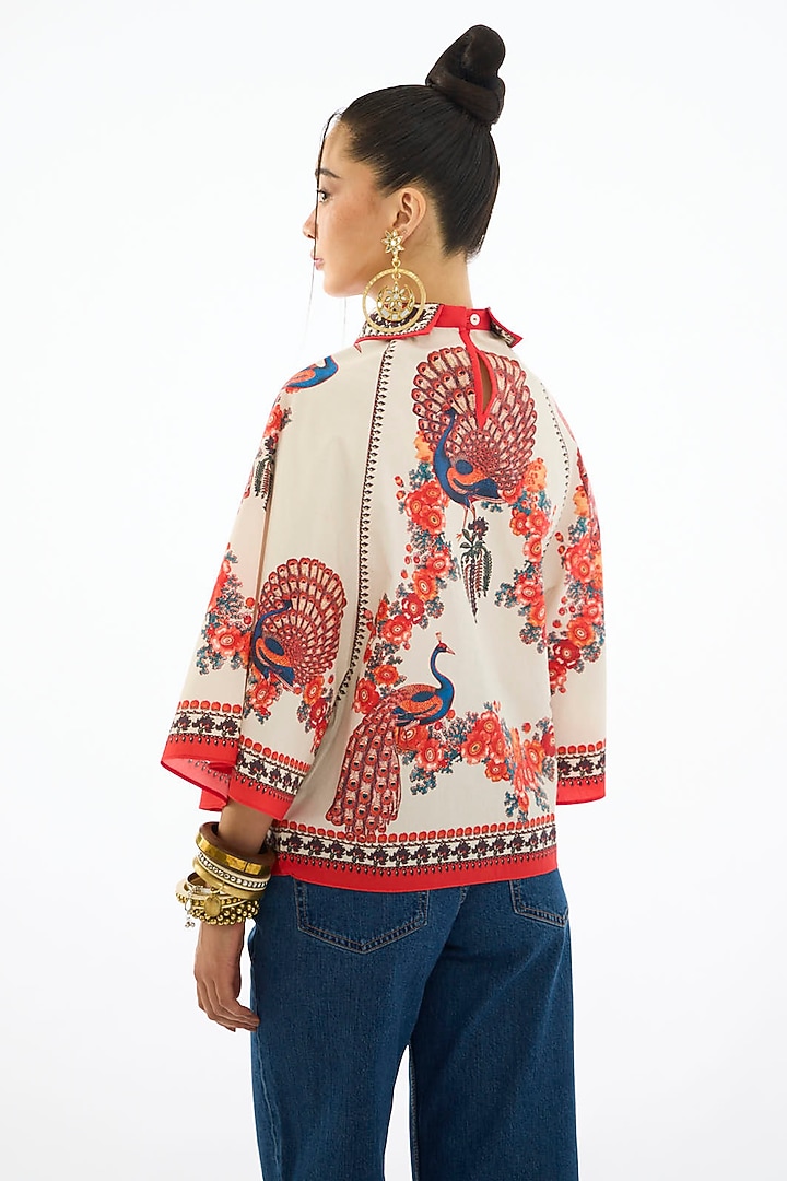 Beige & Red Cotton Poplin Printed Tunic by Rajdeep Ranawat at Pernia's Pop Up Shop