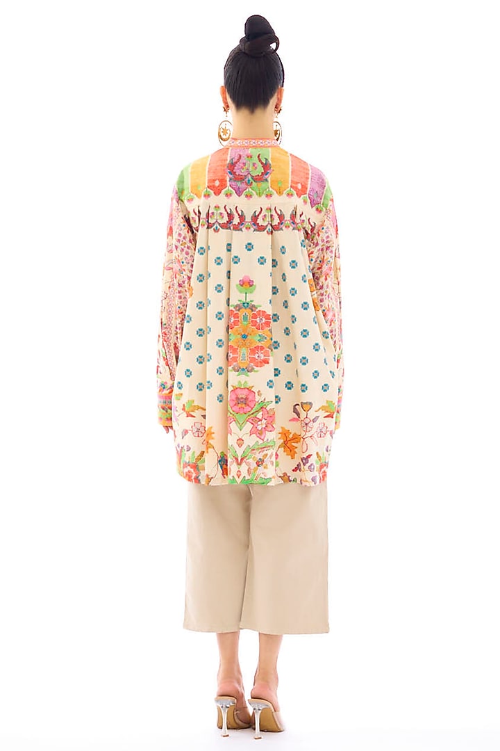 Beige Cotton Poplin Printed Tunic by Rajdeep Ranawat at Pernia's Pop Up Shop