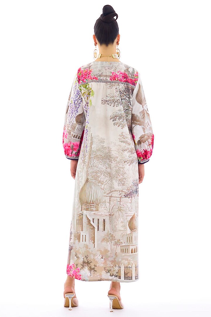 Ivory Cotton Poplin Printed Kaftan Dress by Rajdeep Ranawat at Pernia's Pop Up Shop