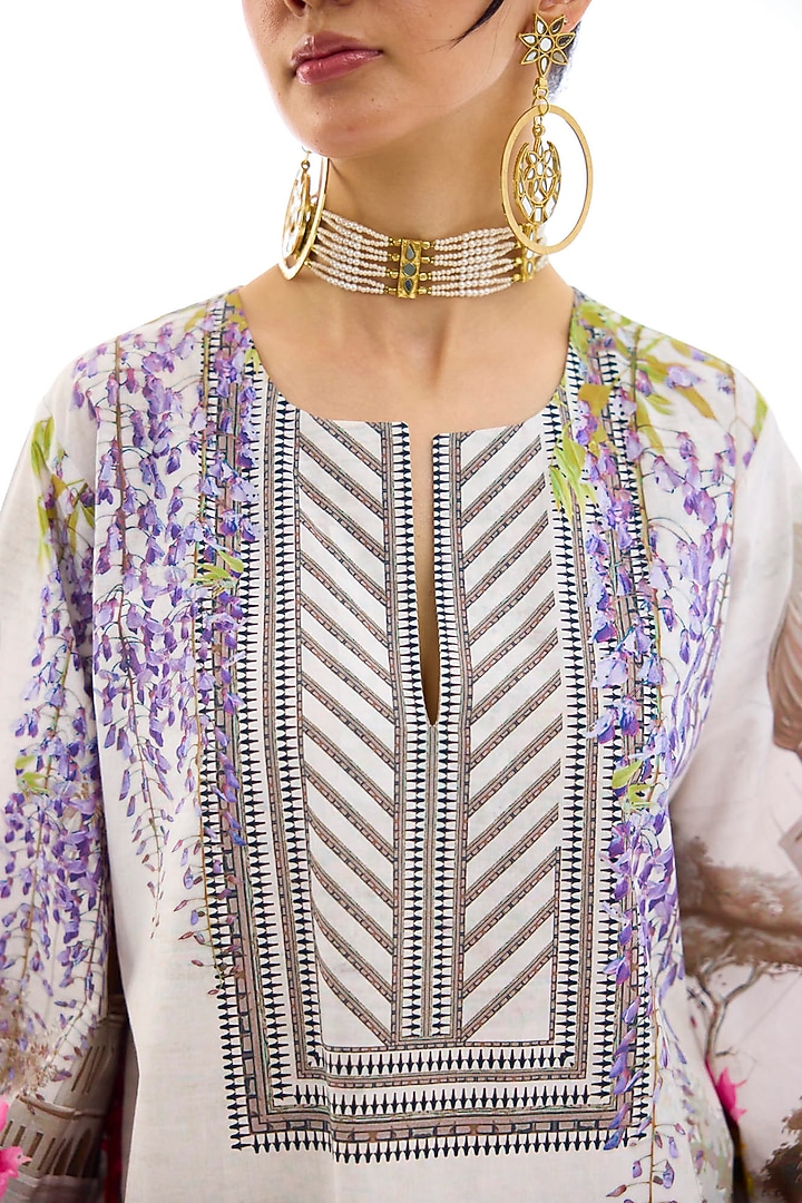 Ivory Cotton Poplin Printed Kaftan Dress by Rajdeep Ranawat at Pernia's Pop Up Shop