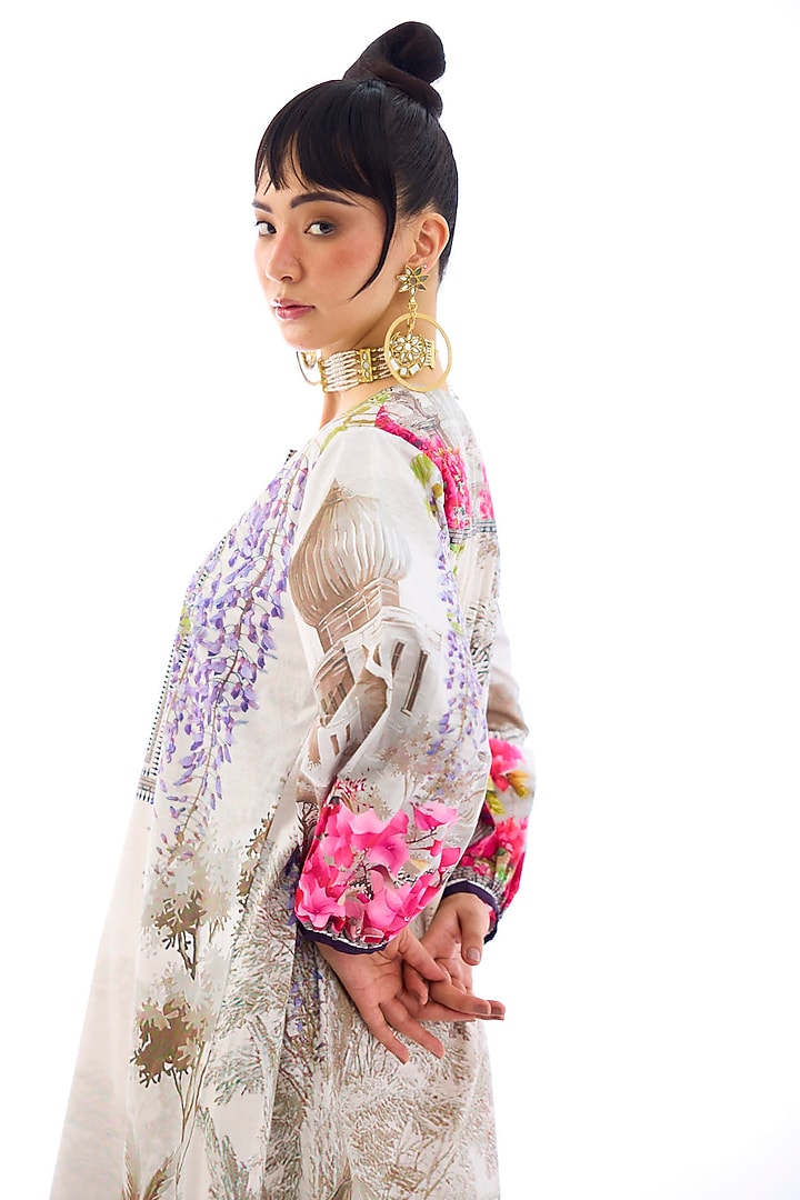 Ivory Cotton Poplin Printed Kaftan Dress by Rajdeep Ranawat at Pernia's Pop Up Shop