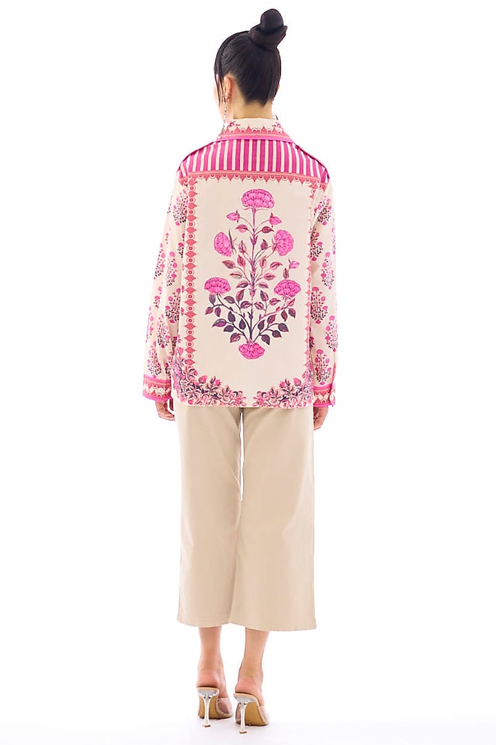 Ivory & Pink Cotton Poplin Printed Shirt by Rajdeep Ranawat at Pernia's Pop Up Shop